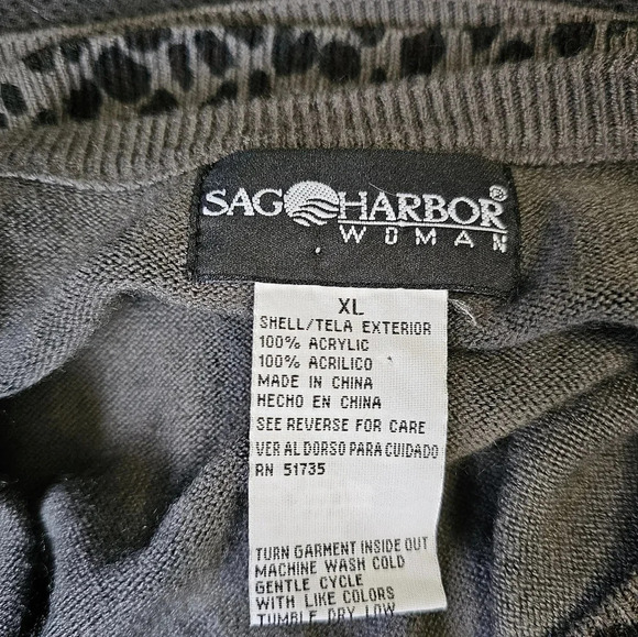 Sag Harbor XL Leopard Knit Top Animal Print Y2K Minimalist Preppy Glam Retro - Picture 4 of 6